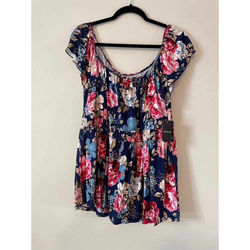 Torrid Super Soft Nikki Rose Floral Cinched Waist Babydoll Tank Top 2 2X 18-20